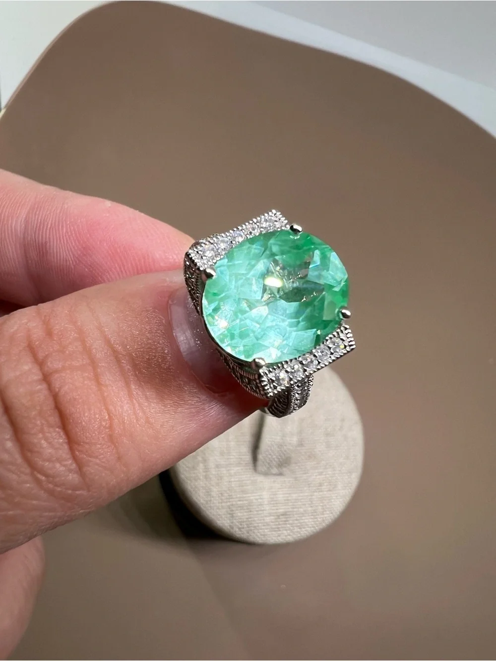 Vanna K Green Gemstone Sterling silver Halo Cocktail Ring
